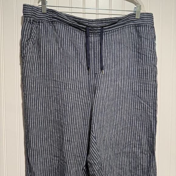 LL Bean Favorite Fit Navy Blue Striped Linen Pants Pull On Plus Size 20 - Picture 2 of 6